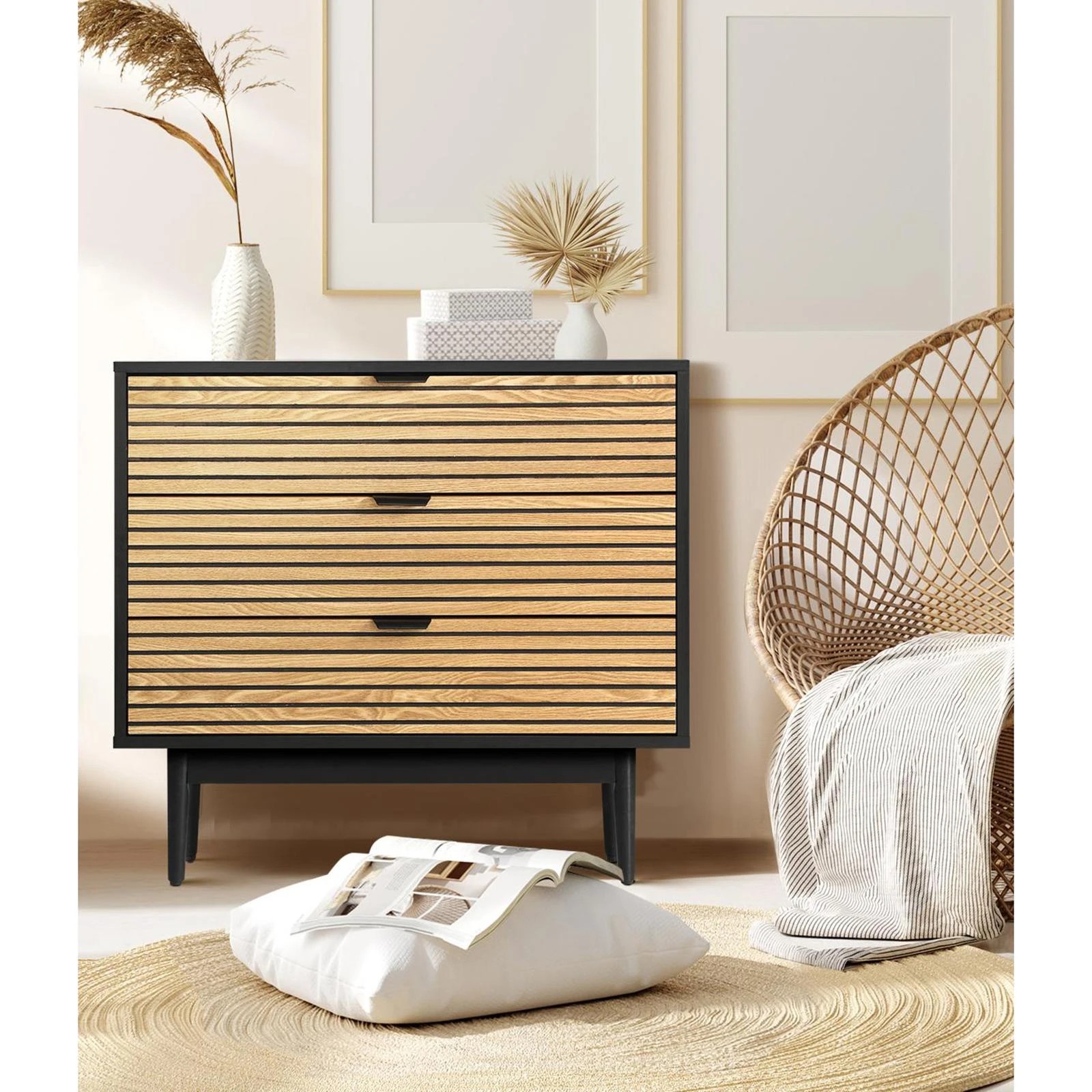 5 Oikiture 3 Chest of Drawers Dresser Table Bedside Lowboy Storage Cabinet - Multi, 5 of 10