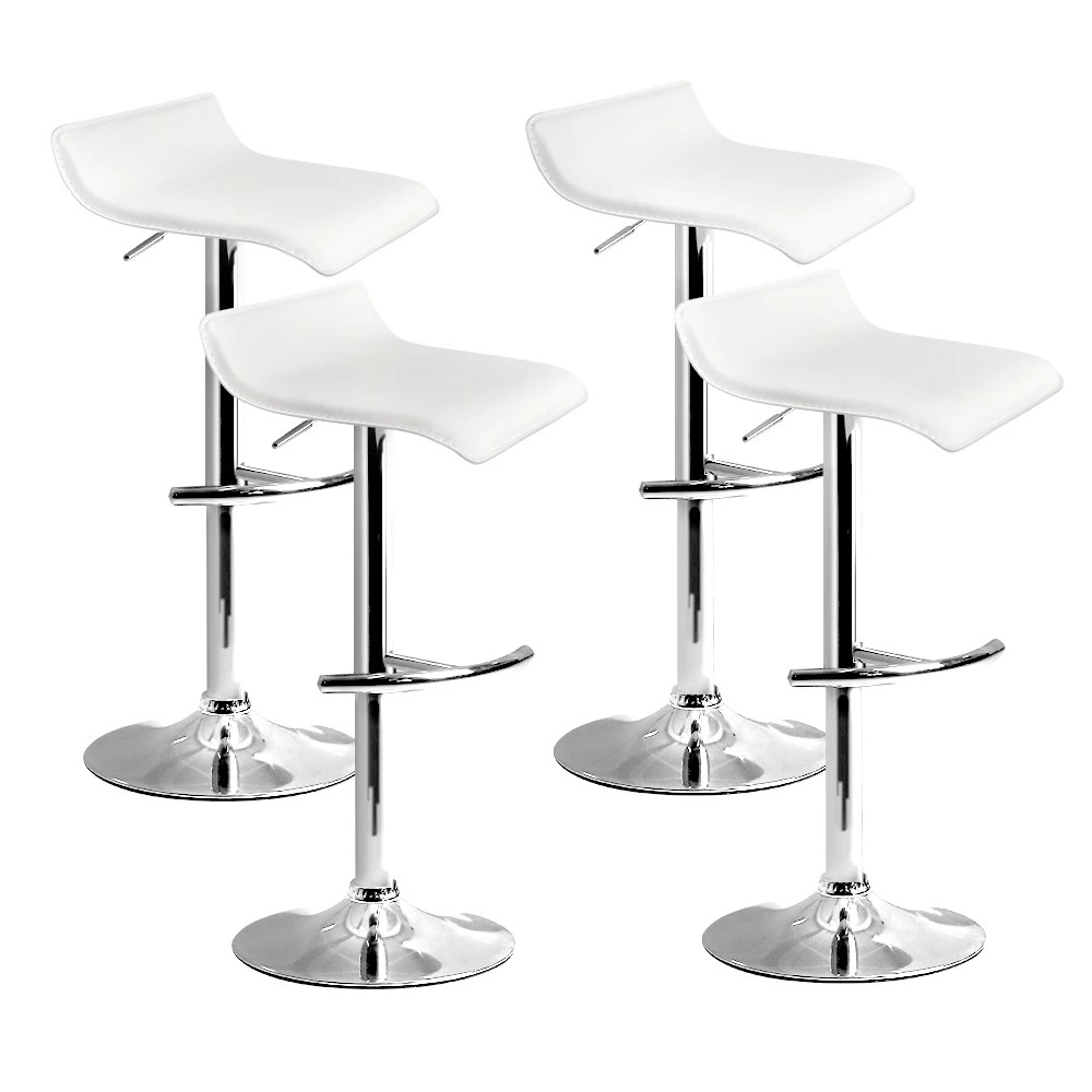 1 Artiss 4x Bar Stools Adjustable Gas Lift Chairs - White, 1 of 5