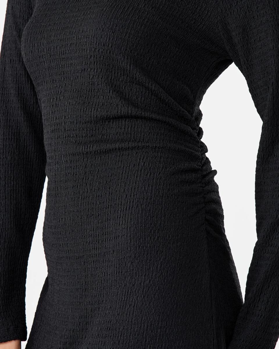 8 Long Sleeve Crinkle Ruched Midi Dress Black, 8 of 8