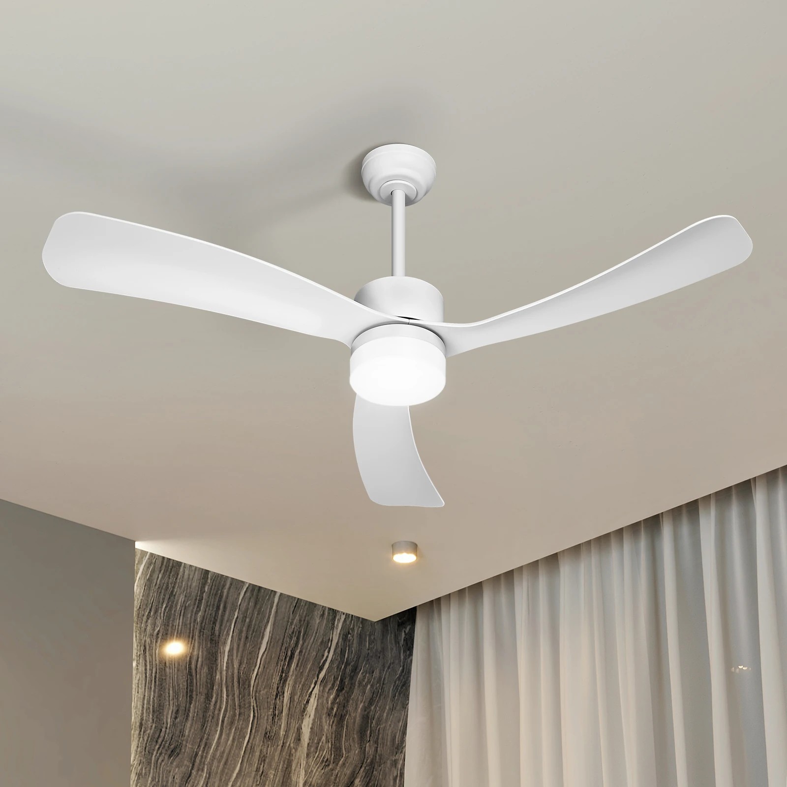 3 Vevare 52" Ceiling Fan With LED Light DC Motor 5 Speed Fans Remote Control - White, 3 of 10