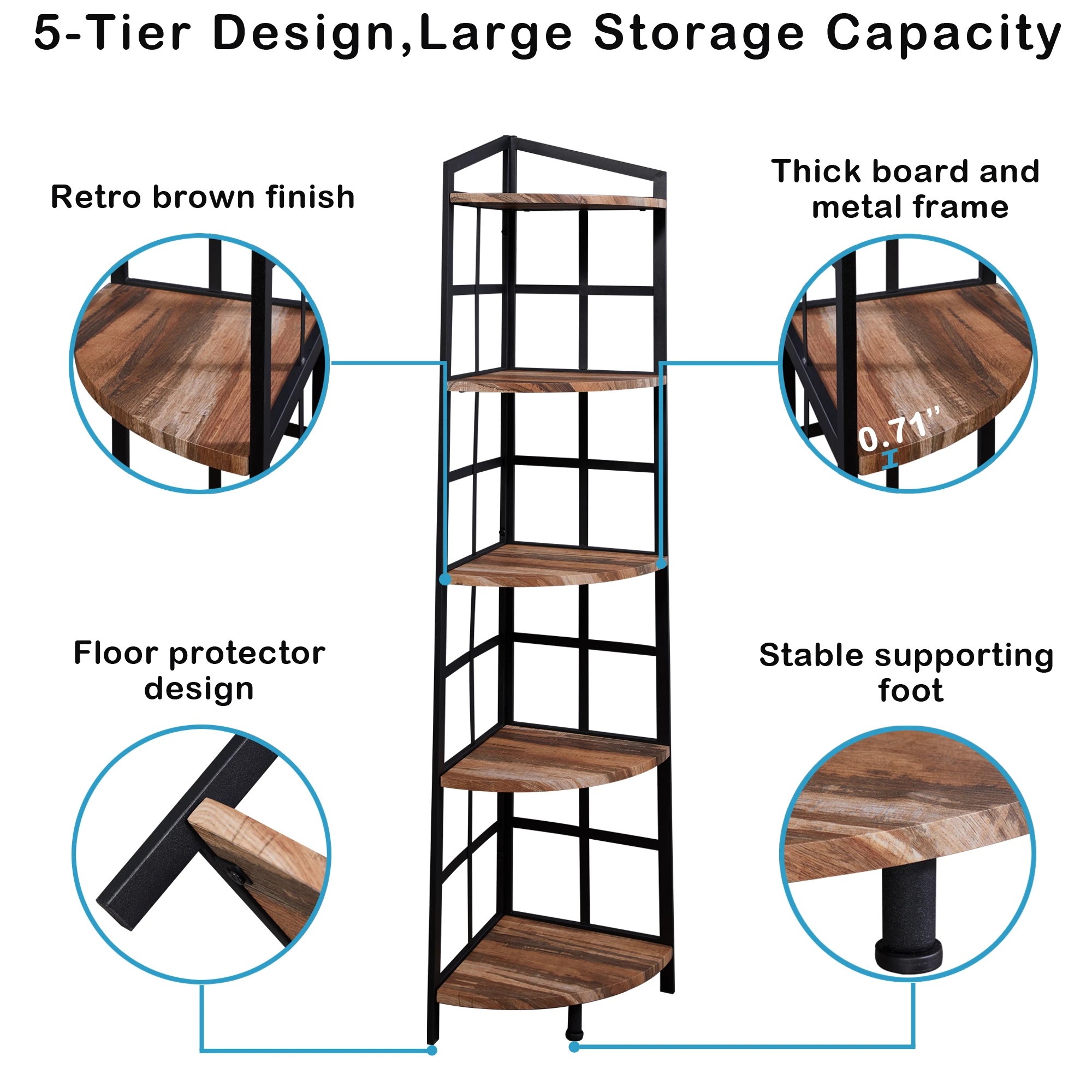 7 IHOMDEC 5 Tier Corner Bookshelf - Brown, 7 of 8
