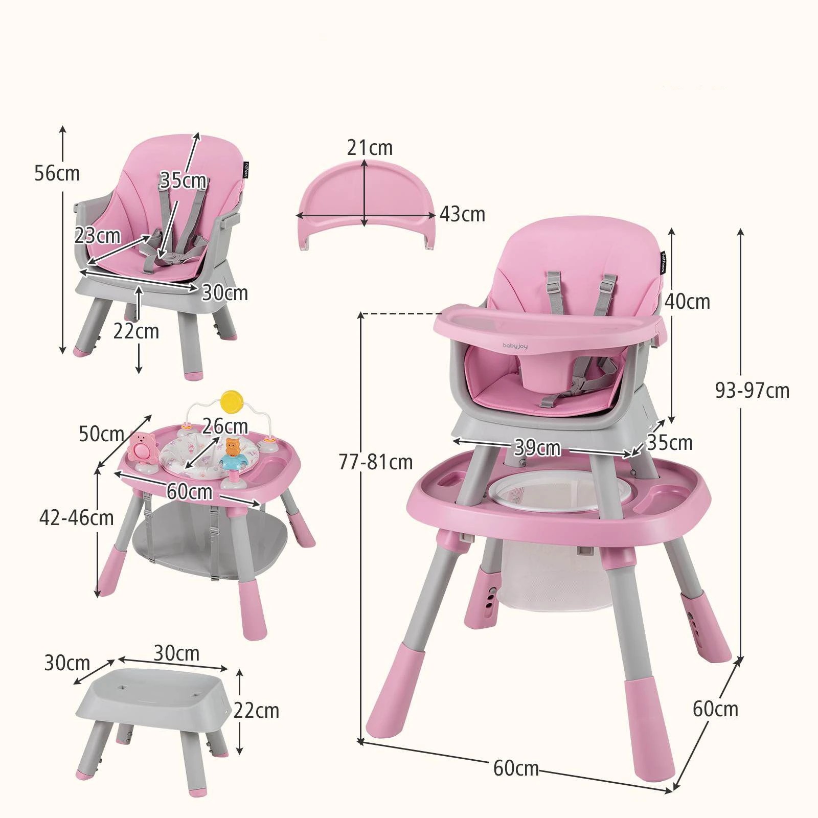 2 Costway 16-in-1 Foldable Baby High Chair Pink, 2 of 2