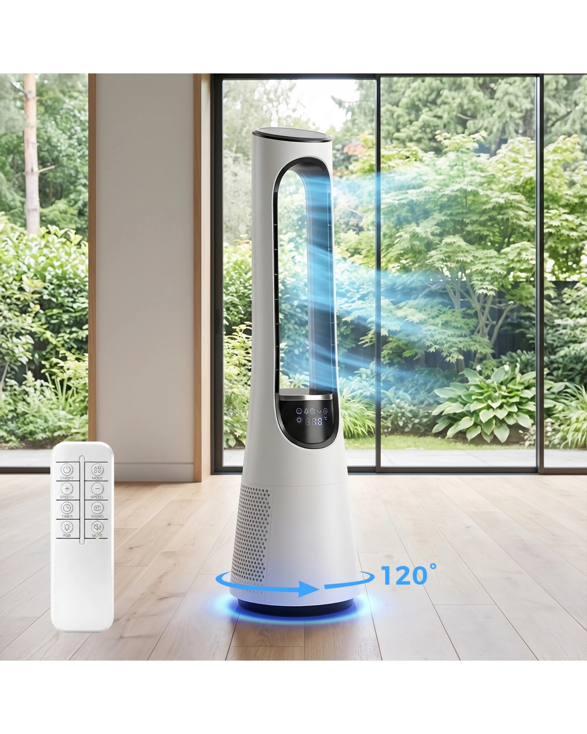 5 Yopower 97CM Bladeless Tower Fan with RGB Light 20-Speed 120° Oscillating Remote - White, 5 of 8
