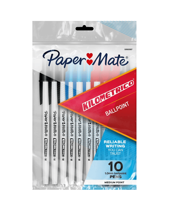 10 Pack Paper Mate Kilometrico Ballpoint Pens - Multi Colour