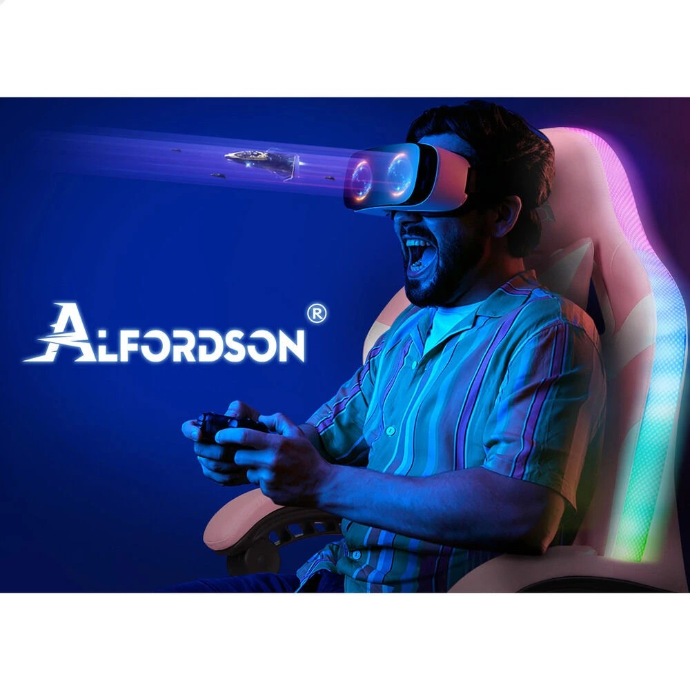 10 Alfordson Gaming Chair Office Massage 12 RGB LED Computer Seat PU Leather - Pink, 10 of 10