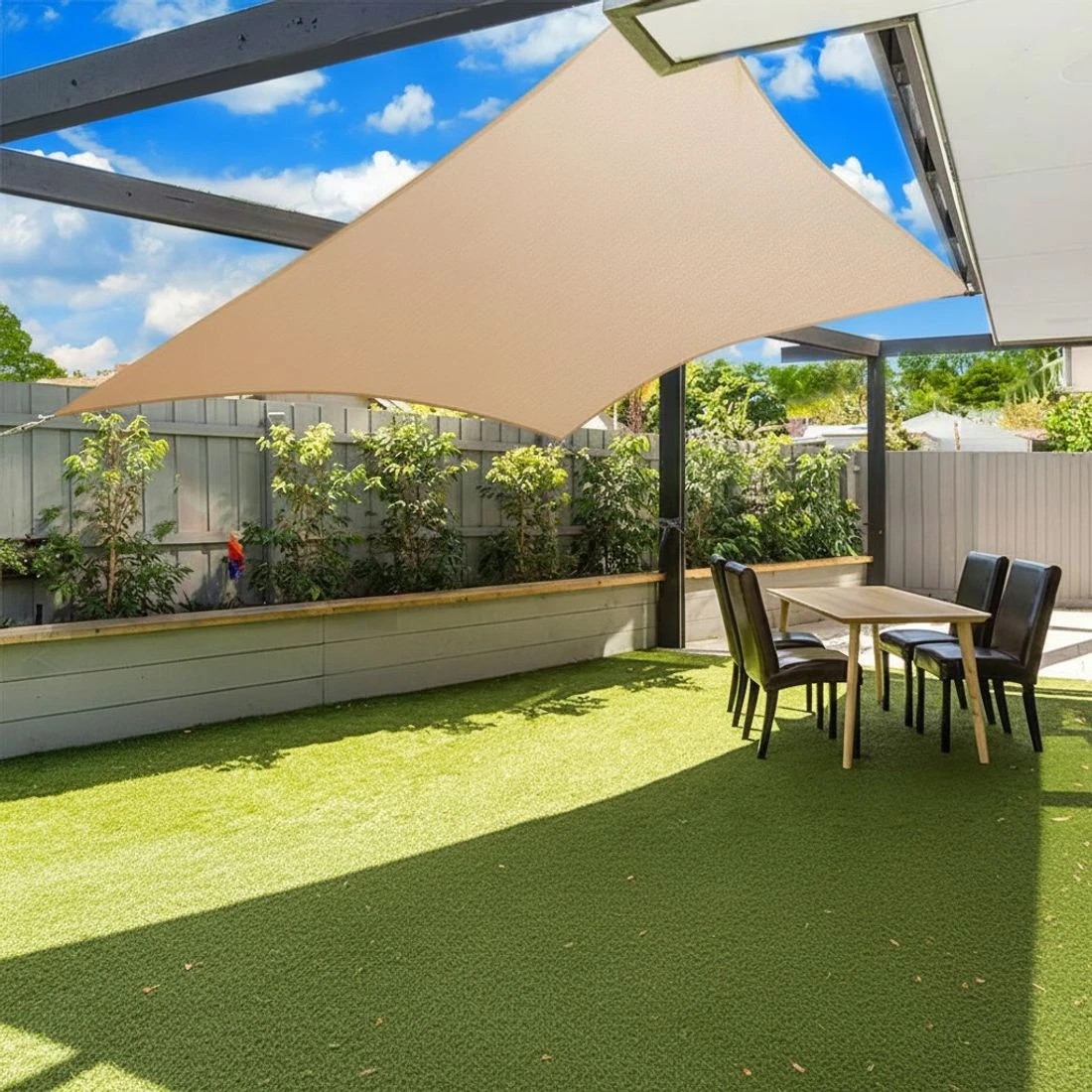 6 Instahut Shade Sail 4x5m Rectangle 280GSM 98% Sand Shade Cloth - Beige, 6 of 6