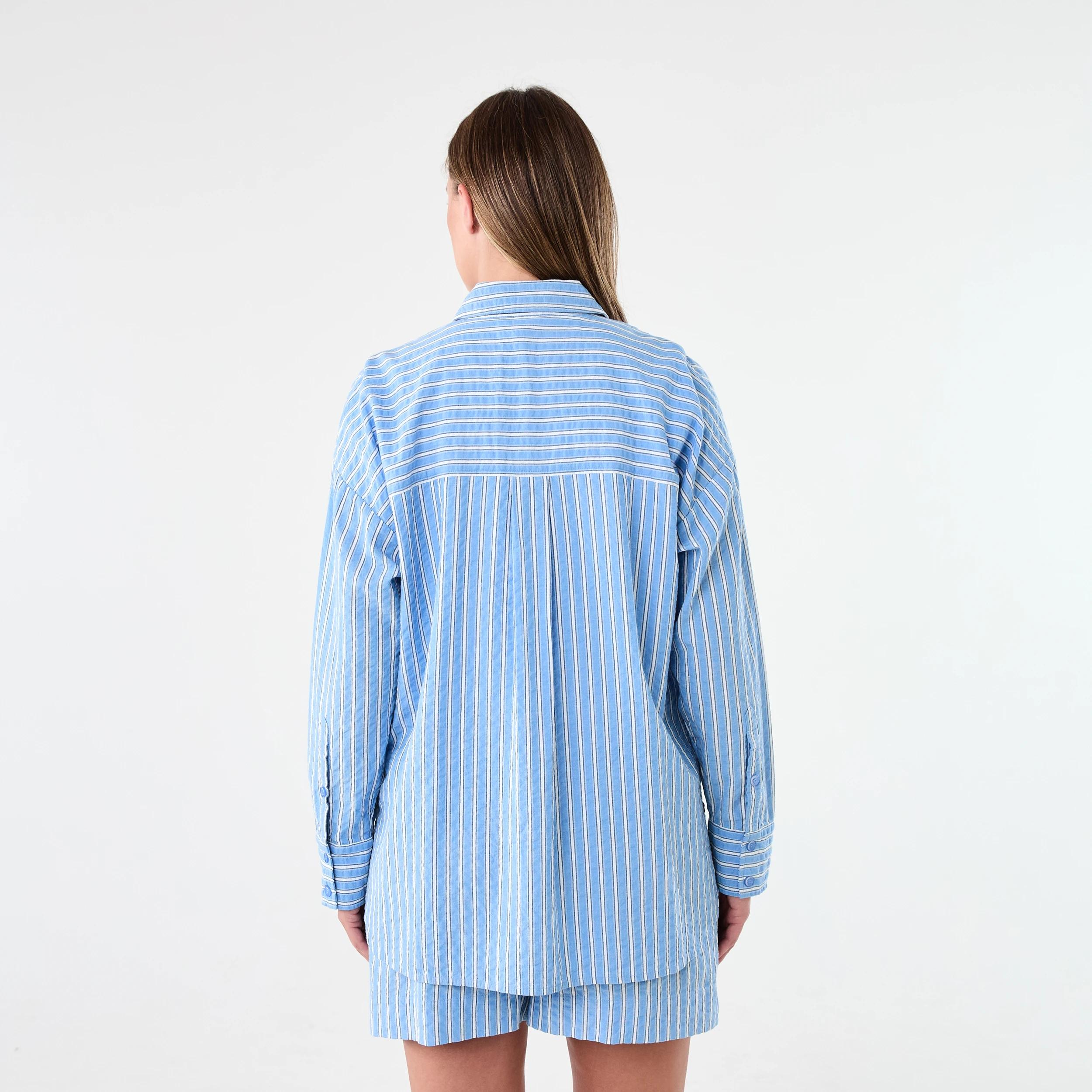 4 Long Sleeve Oversized Seersucker Shirt Strp Blu, 4 of 9