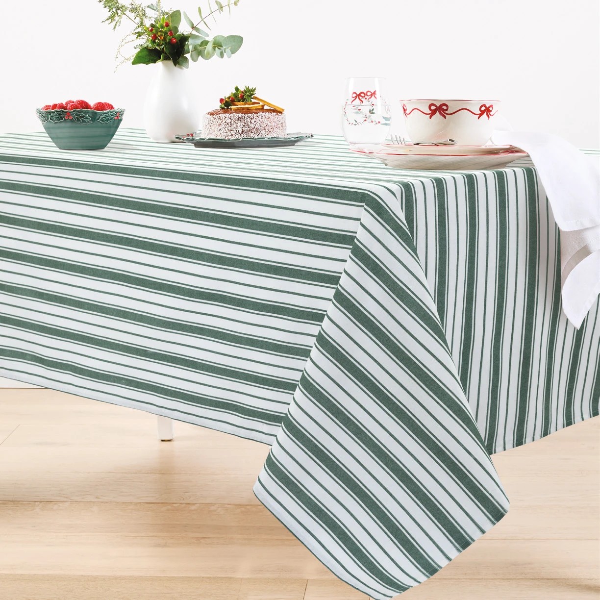 1 Green Stripe Tablecloth, 1 of 4