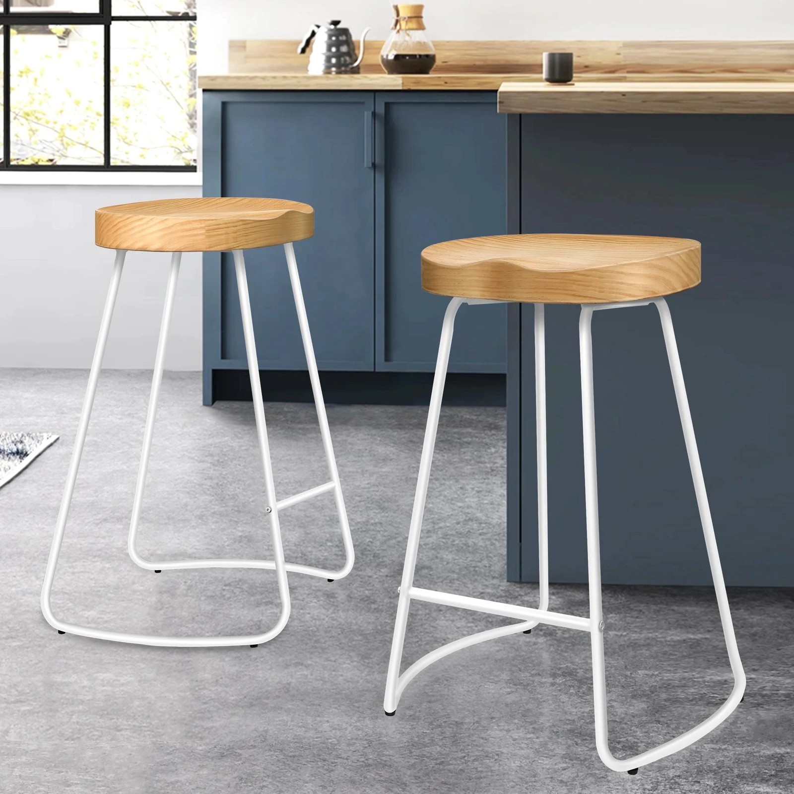 10 Alfordson 2x Bar Stools 65cm Tractor Kitchen Wooden Vintage Chair - Natural, 10 of 10