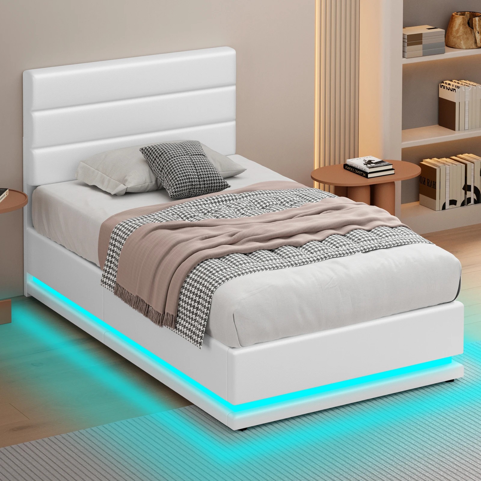 8 Alfordson Bed Frame Single Size Platform RGB LED Gas Lift Base Storage - White, 8 of 10