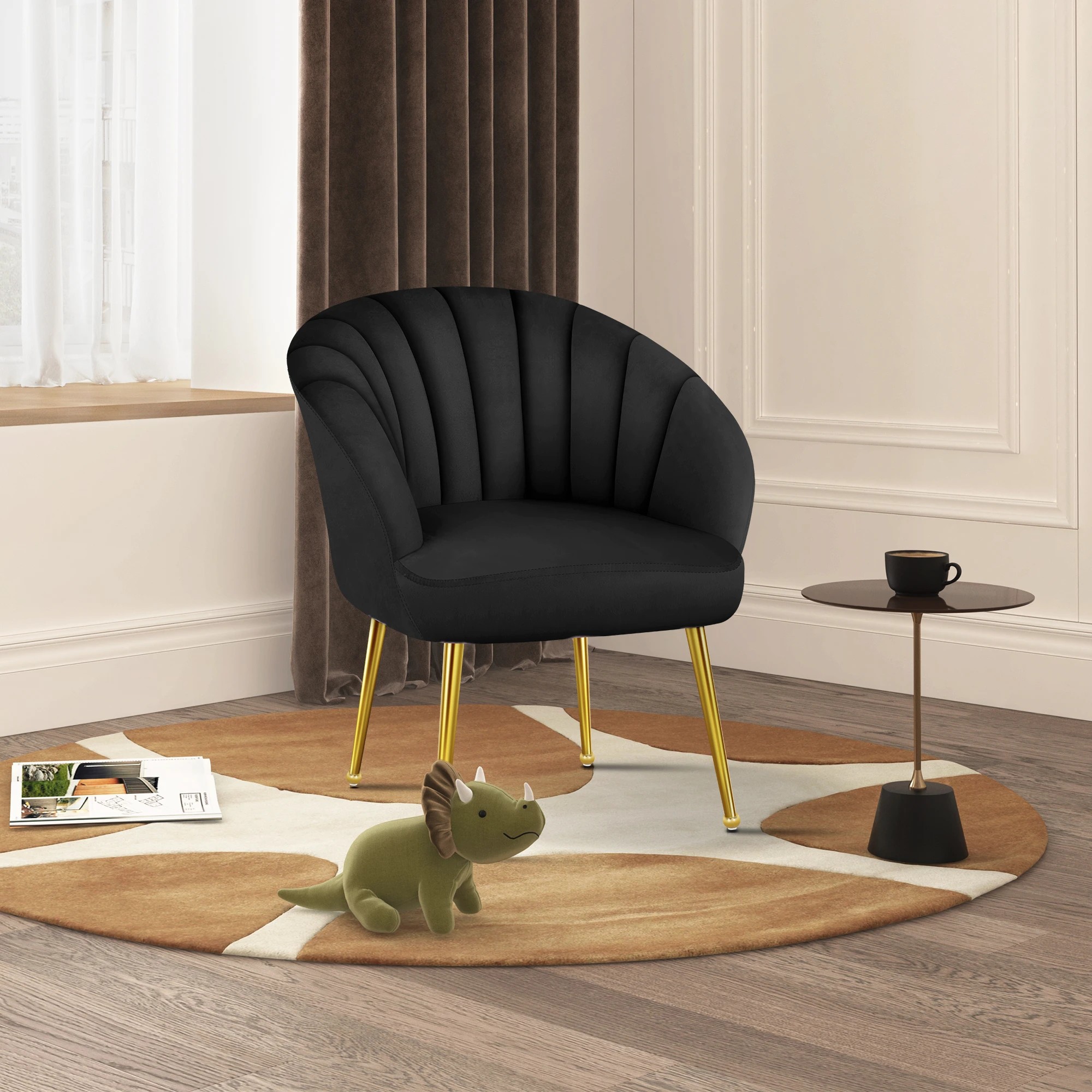 5 Alfordson Armchair Lounge Chair Accent Arm Chairs Velvet Sofa Couch Seat - Black, 5 of 9