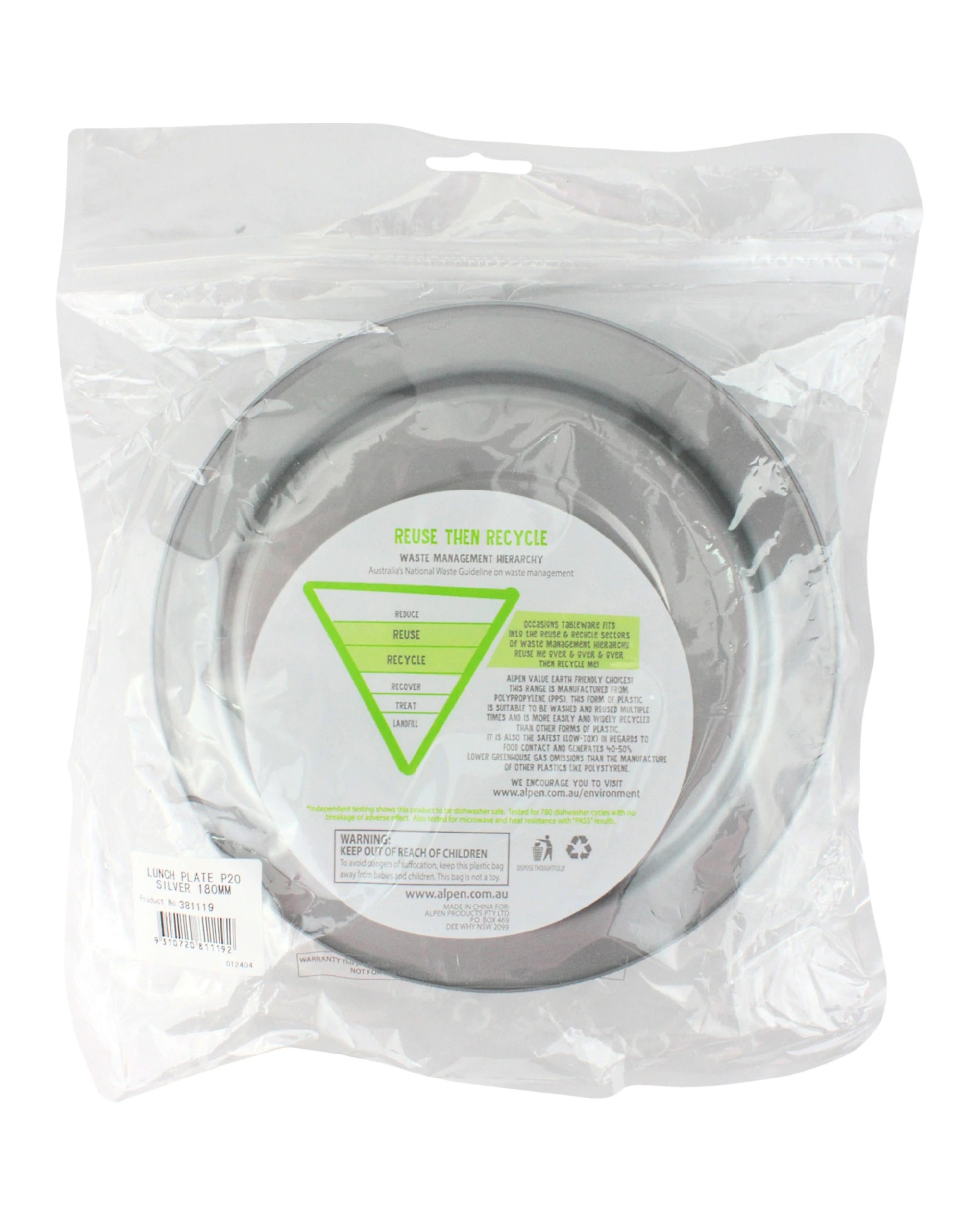 3 Alpen 18cm Plastic Reusable Plates Pack of 20 - Silver - Silver, 3 of 3