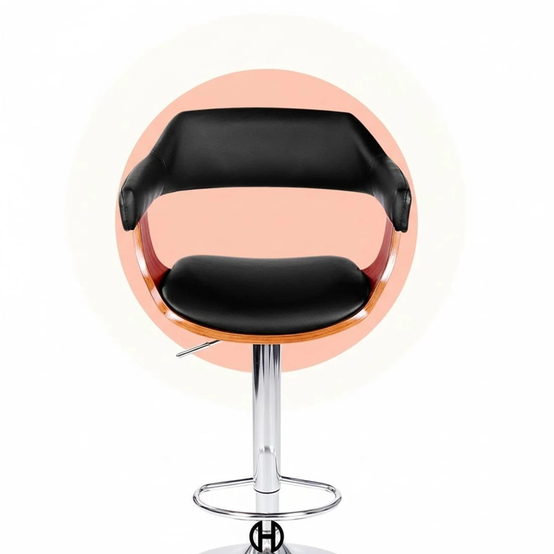 5 Artiss 4x Bar Stools Gas Lift Leather w/Armrest - Black, 5 of 6