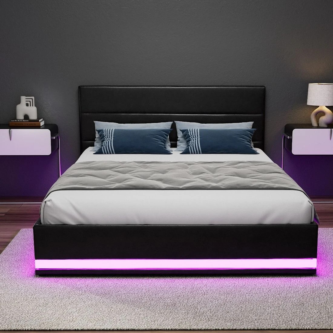 7 Artiss Bed Frame Double Size LED Gas Lift  LUMI - Black, 7 of 7
