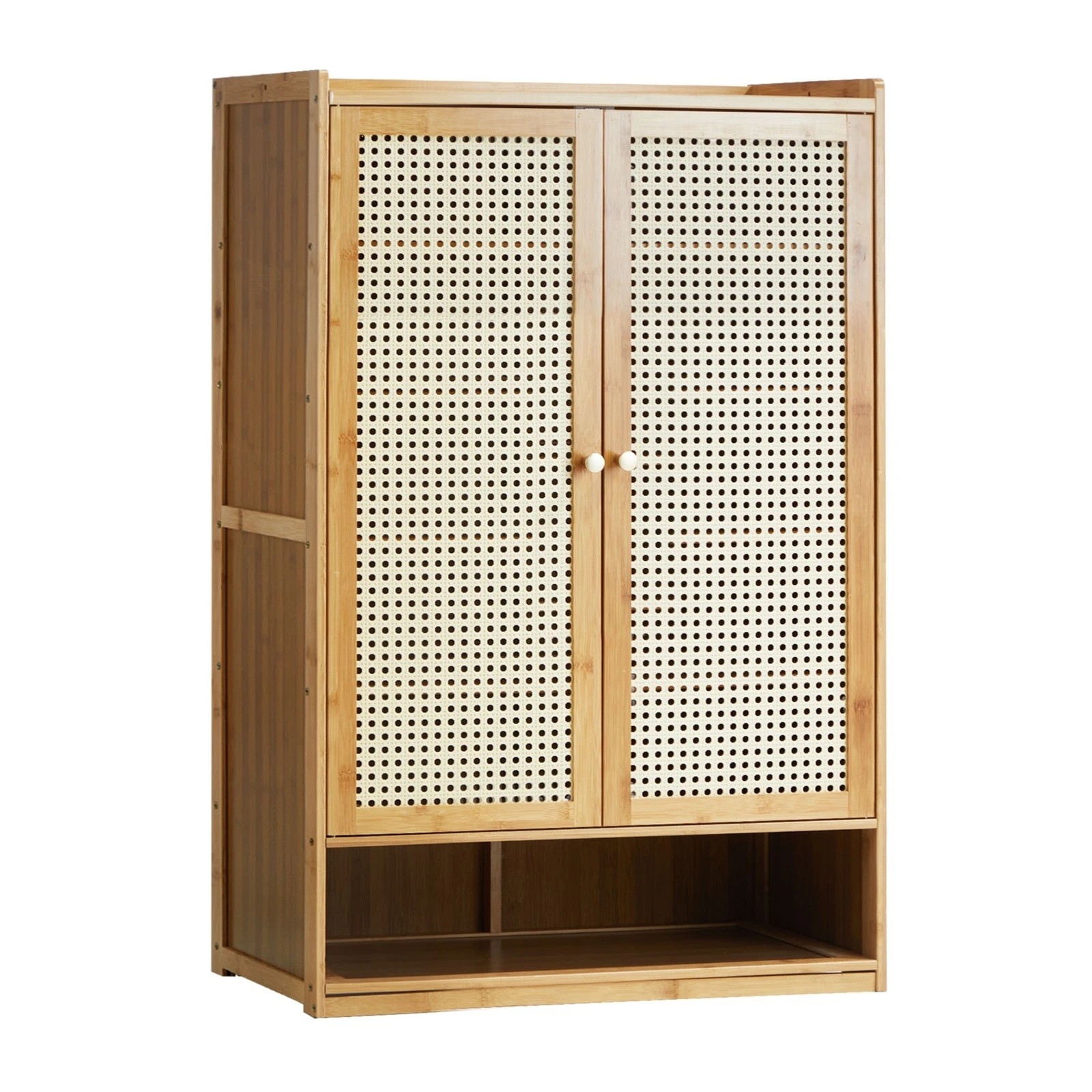 5 Oikiture Shoe Storage Cabinet Shoes Rack Organiser Shelf 2 Doors Rattan
 - Natural, 5 of 7