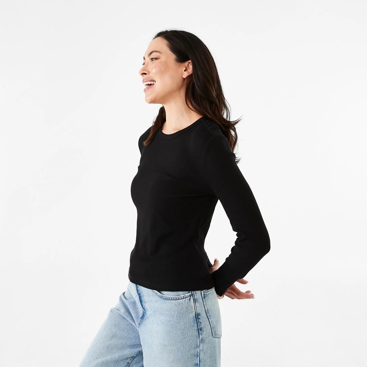 3 Long Sleeve Rib Crew T-shirt Black, 3 of 6