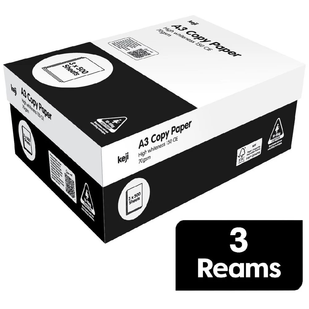 1 Keji A3 Copy Paper 70GSM 3 Ream Carton, 1 of 2