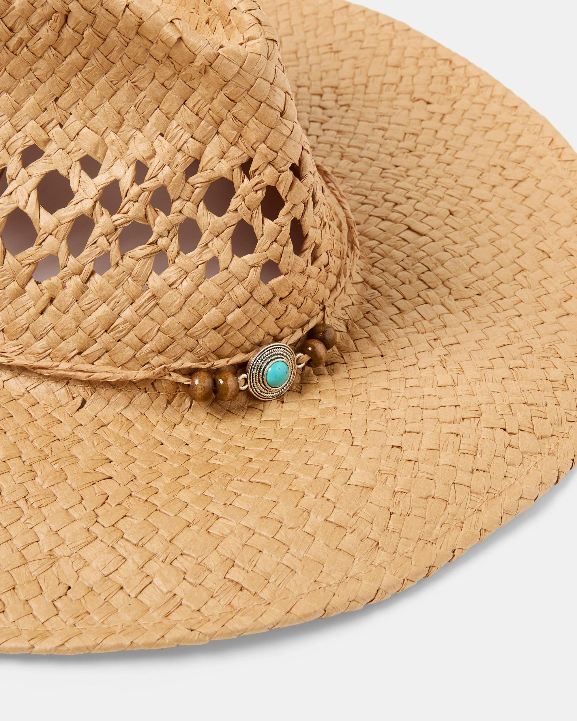 3 Beaded Trim Cowboy Hat Natural, 3 of 3