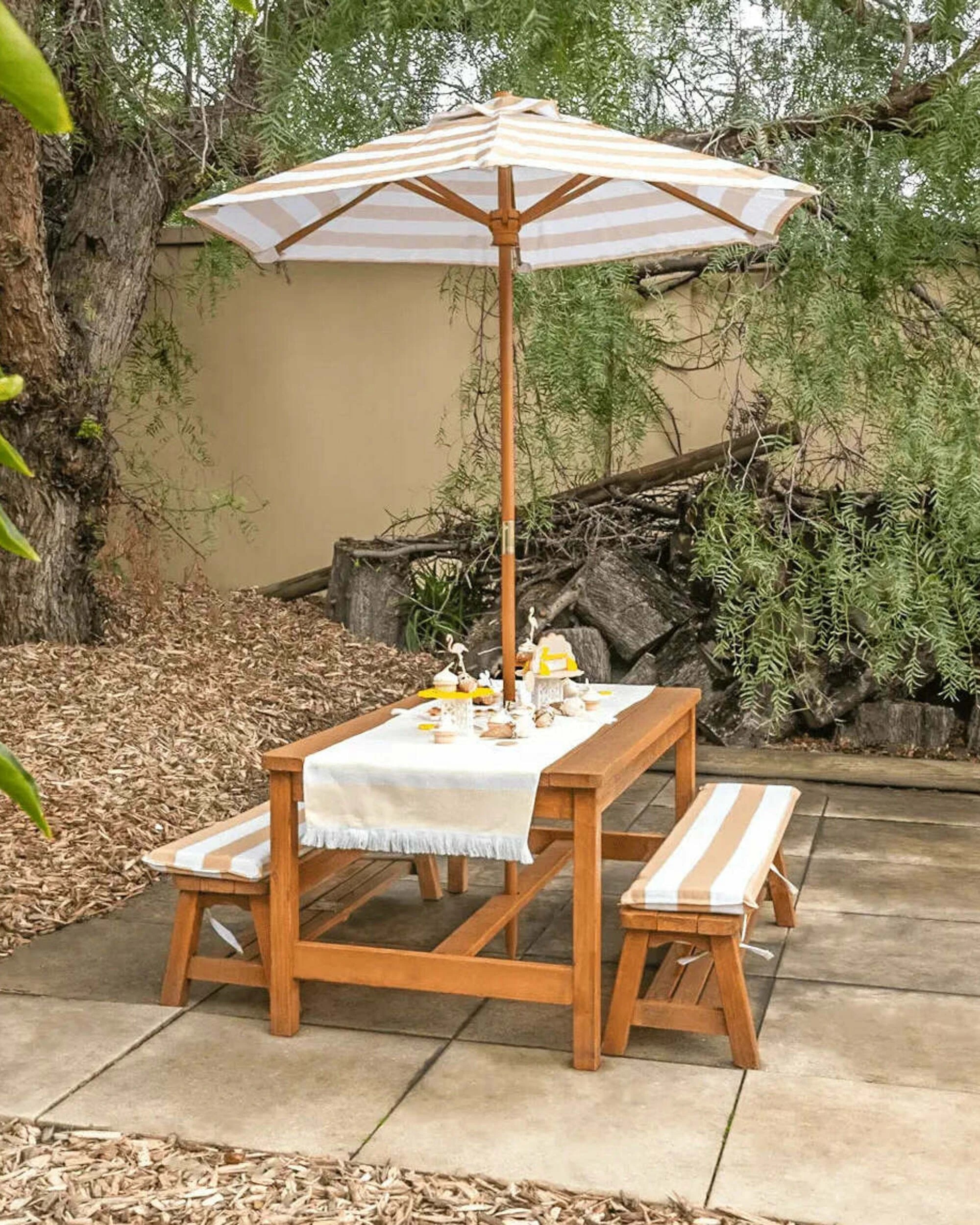 5 Hide & Seek Kids Picnic Table & Bench Set with Umbrella - Navy & White - Blue, 5 of 6