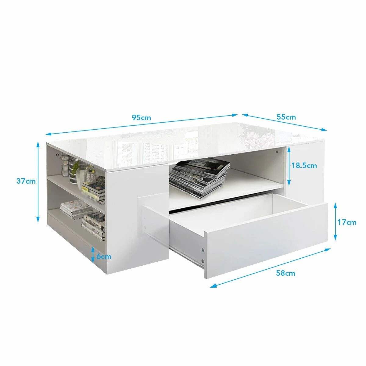 3 Ausway Modern High Gloss Coffee Table Storage, 3 of 7