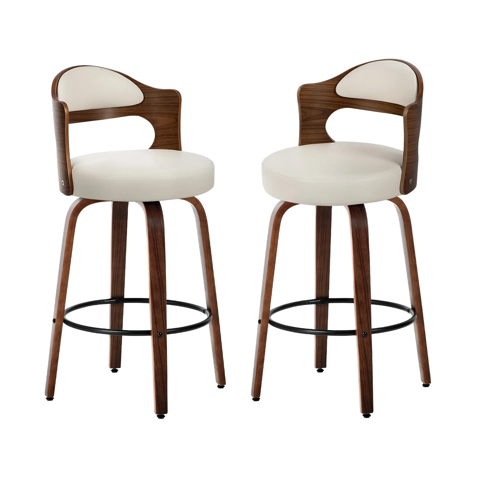 1 Oikiture 2x Bar Stools Kitchen Swivel Counter Chair Shell Leather - White, 1 of 8