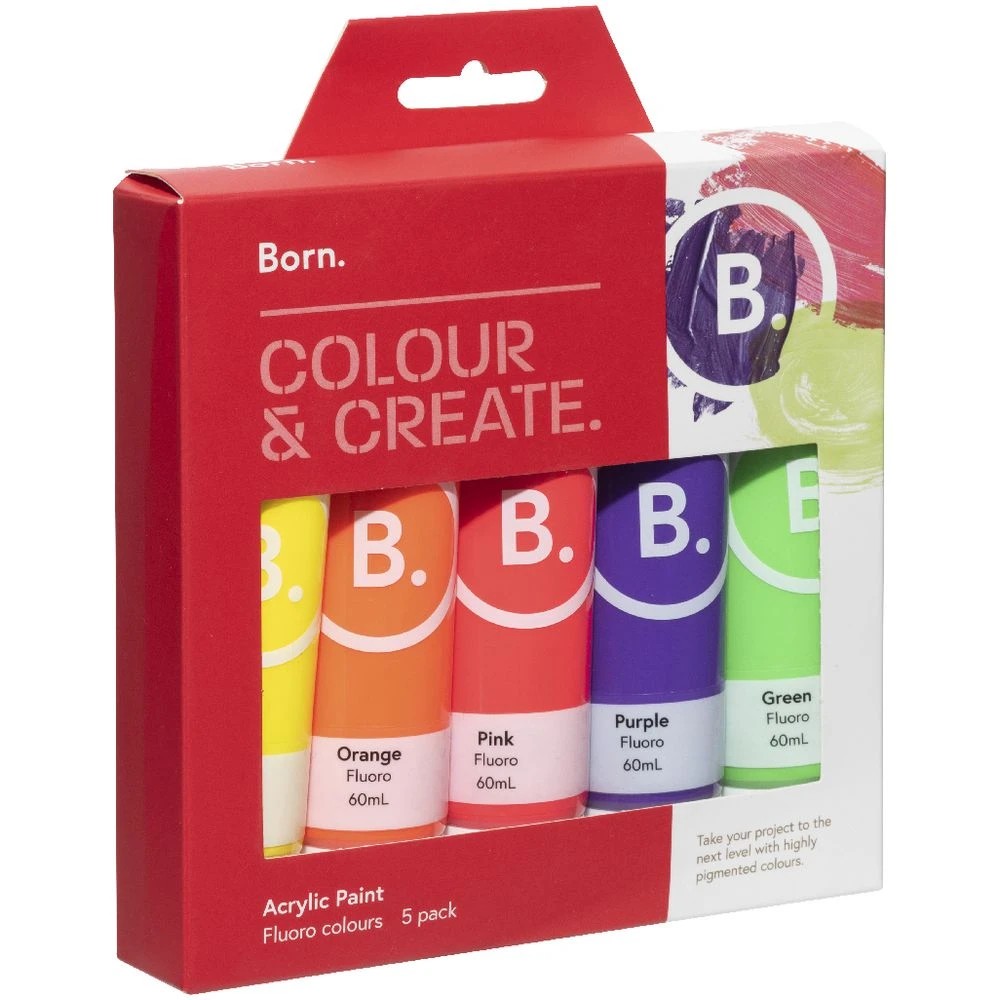 5 Born Acrylic Paints 60mL Fluoro Colours 5 Pack, 5 of 6