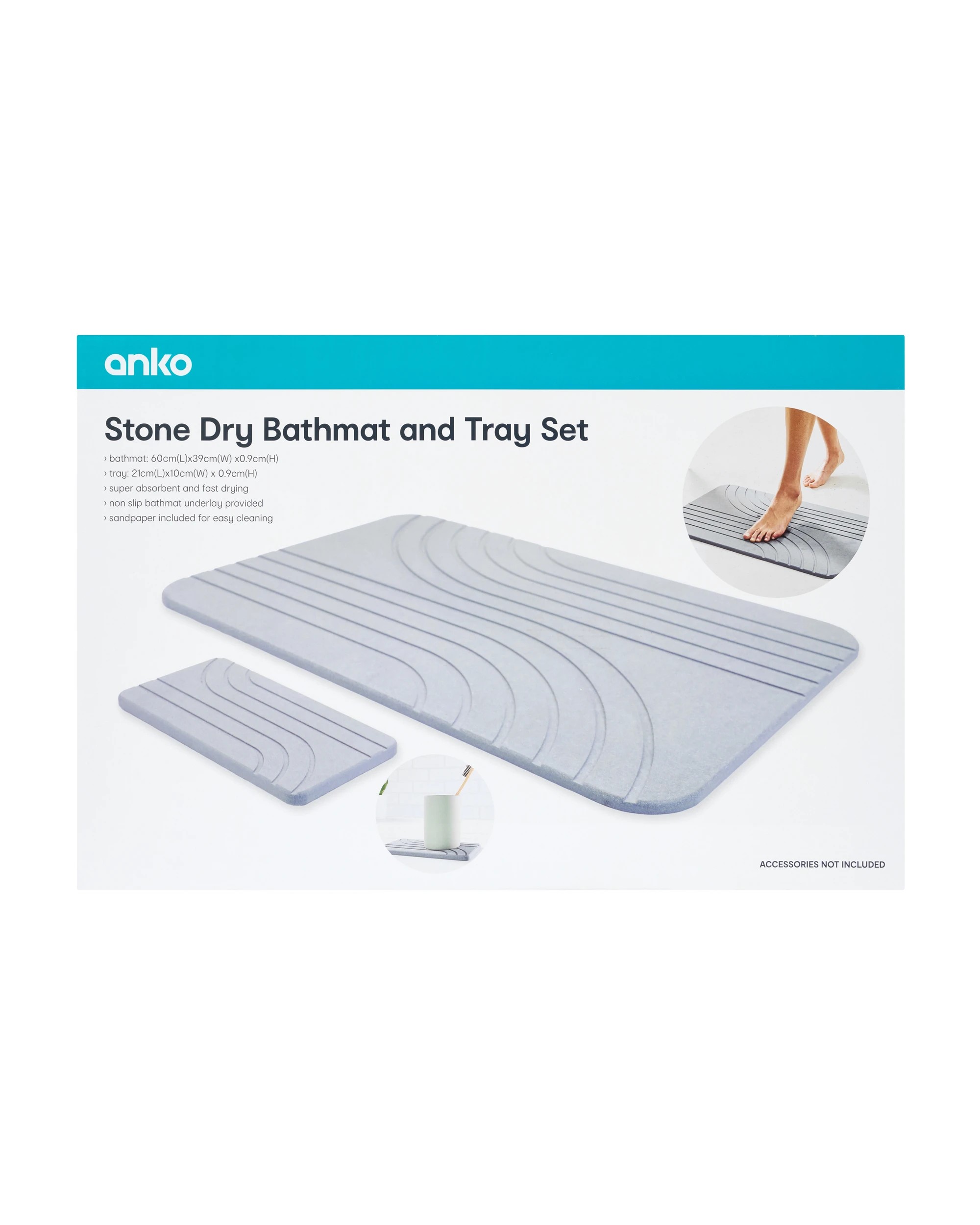 4 Stone Dry Bathmat and Tray Set - Grey, 4 of 4