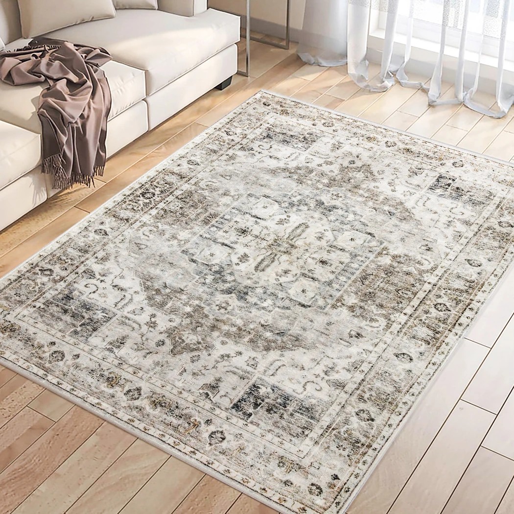 8 Marlow Room Area Rug Machine Washable Distressed Carpet Grey, 8 of 8