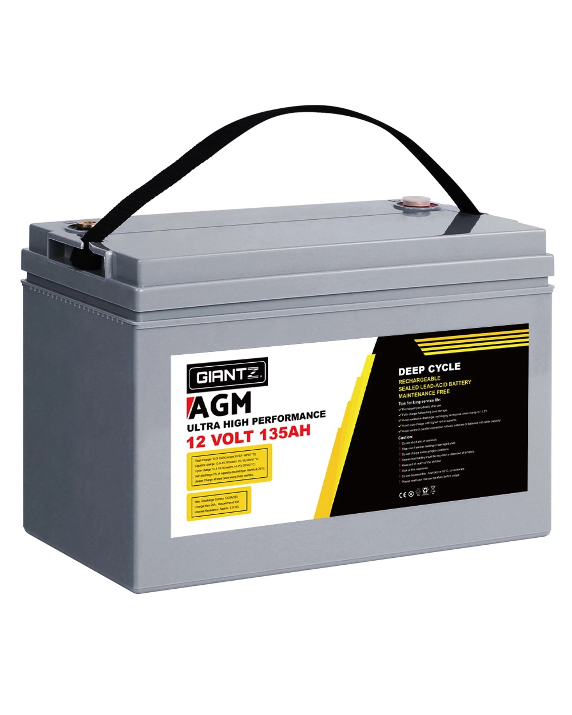 1 Giantz AGM Deep Cycle Battery 12V 135Ah Box Portable Solar Caravan Camping - Grey, 1 of 5