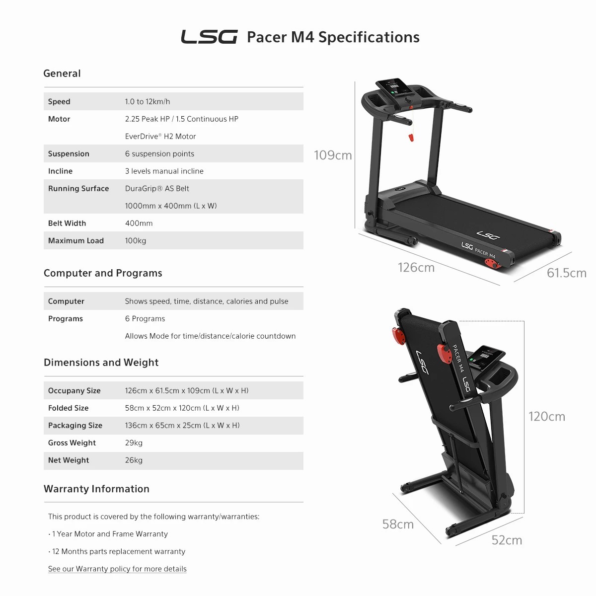 10 LSG Pacer M4 Treadmill - Black, 10 of 10