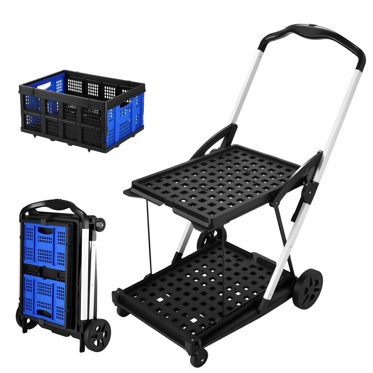 4 AUSWAY Folding Trolley Cart Collapsible Basket Shopping Luggage Grocery Hand Truck, 4 of 4