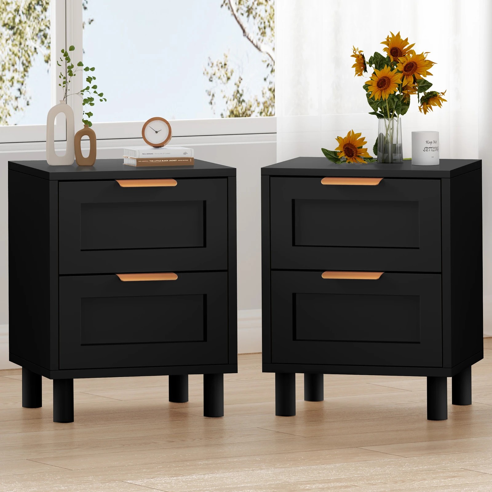 2 Alfordson 2x Bedside Table Side Storage Nightstand 2 Drawers Cabinet - Black, 2 of 10