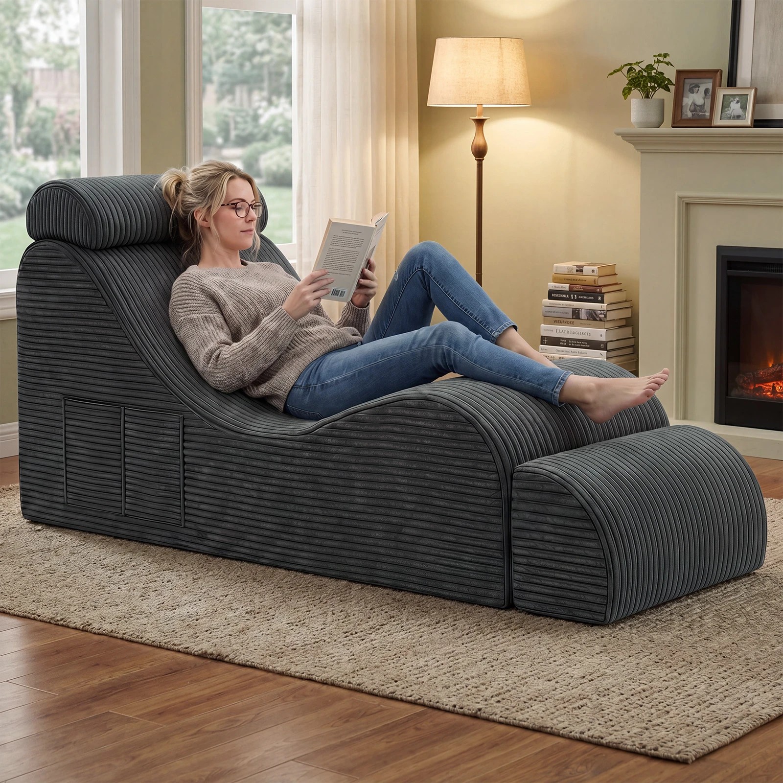 8 Advwin Convertible Yoga Chair Ergonomic with Headrest Lumbar Pillow Ottoman - Grey, 8 of 10