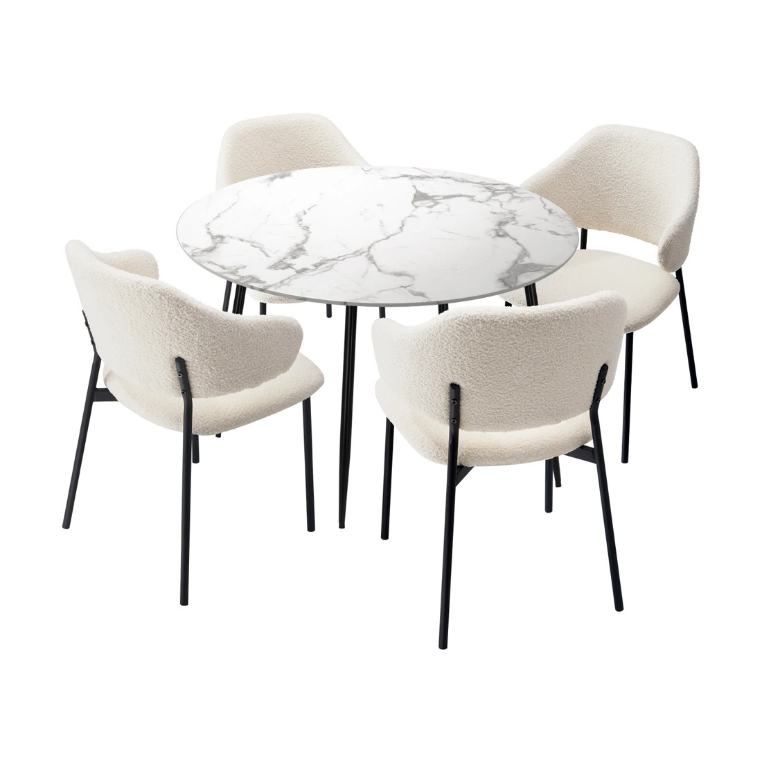 1 Oikiture 110cm Round Dining Table With 4pcs Dining Chairs Accent Sherpa
 - Multi, 1 of 10
