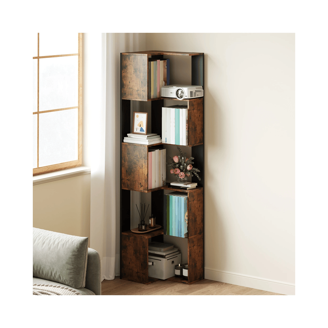 Advwin 5 Tier Corner Bookshelf 160cm Tall Corner Bookcase Display Rack ...