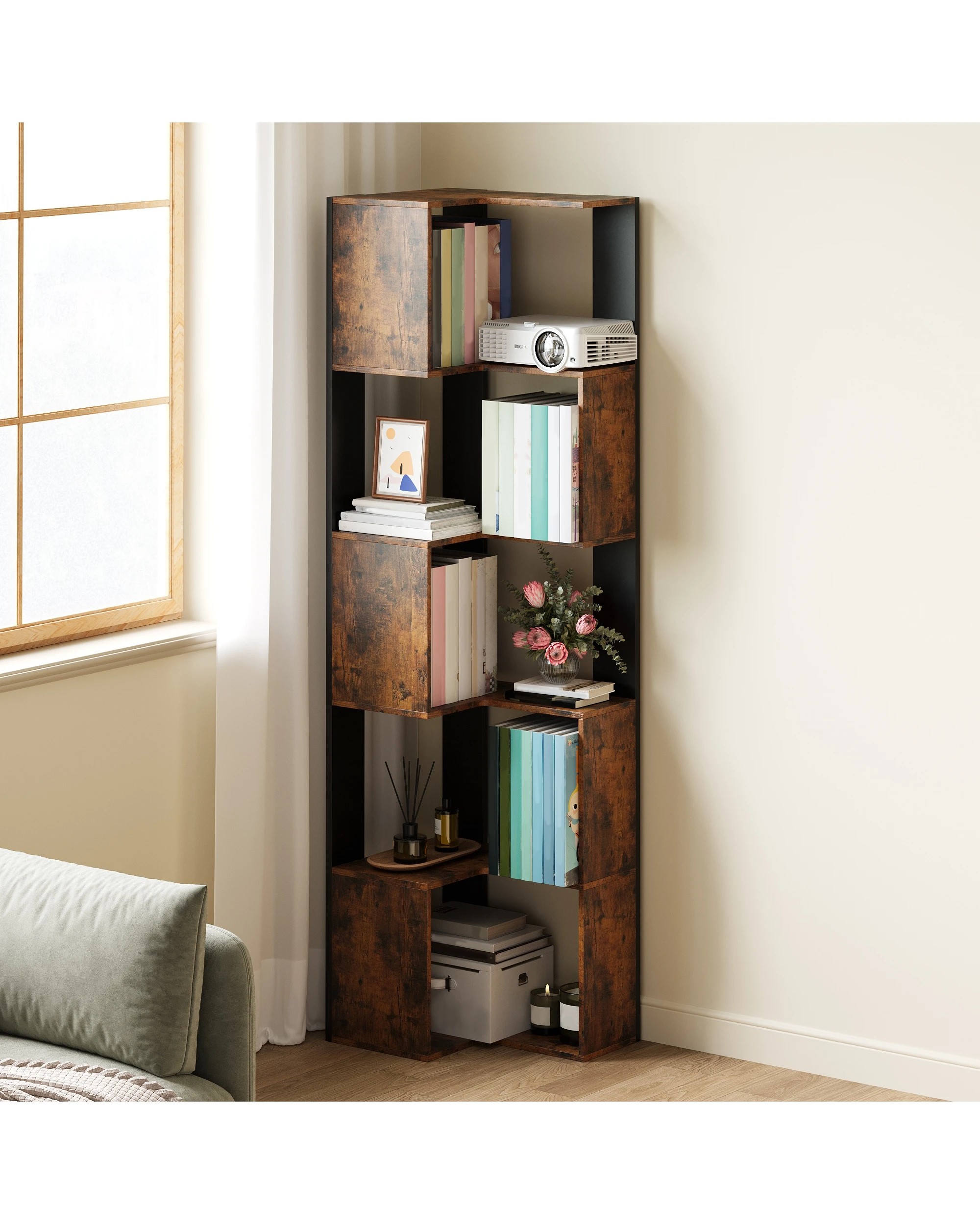 4 Advwin 5 Tier Corner Bookshelf 160cm Tall Corner Bookcase Display Rack Storage Shelves, 4 of 9