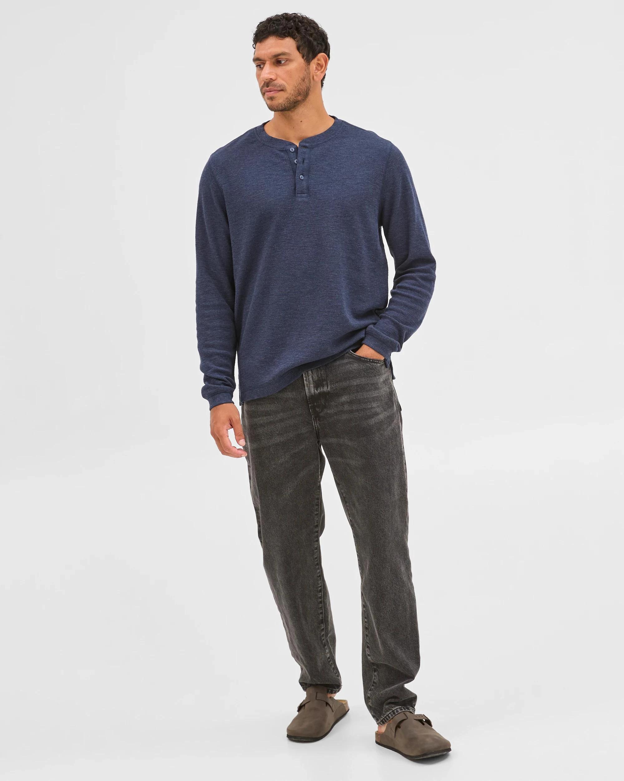 2 Target Australian Cotton Waffle Henley T-Shirt NAVY MARLE, 2 of 6