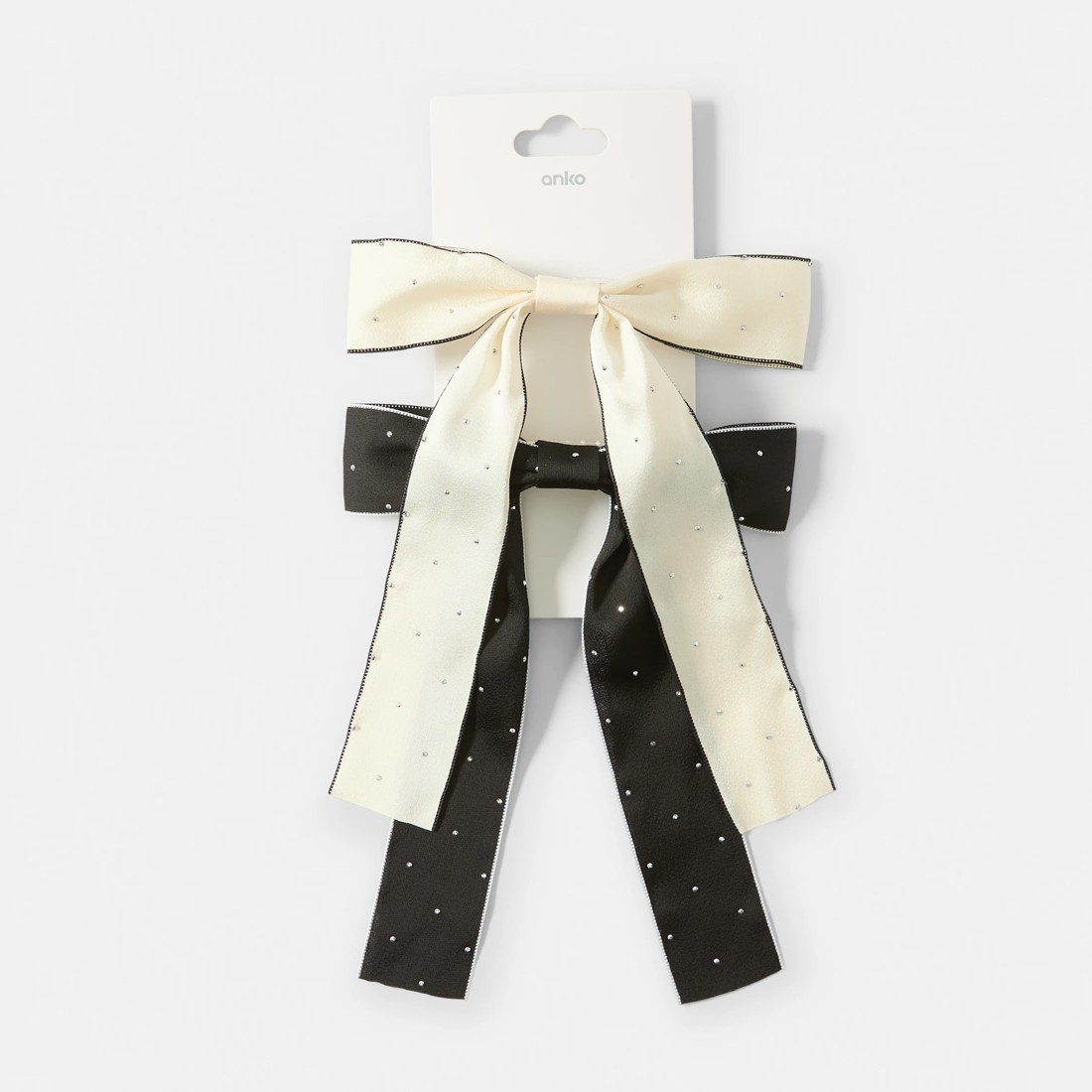 4 2 Pack Black and Cream Diamante Bow Slide Hair Clips, 4 of 4