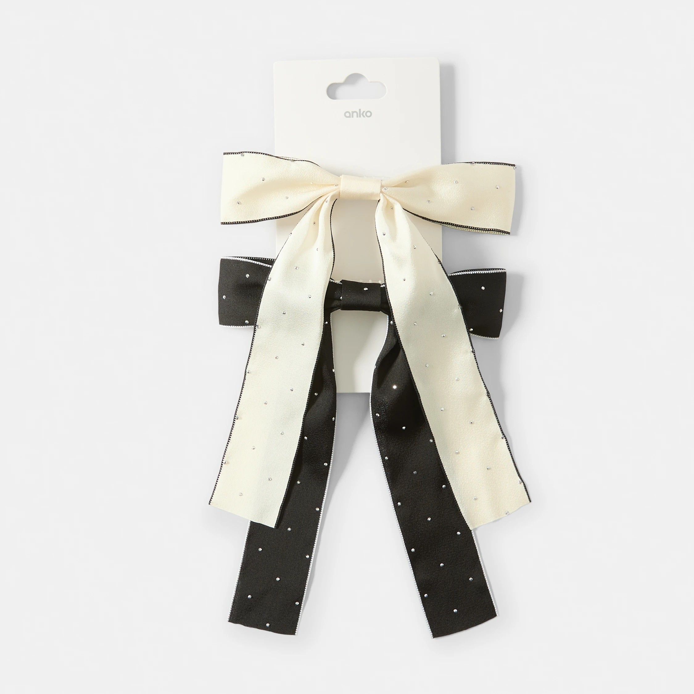 4 2 Pack Black and Cream Diamante Bow Slide Hair Clips, 4 of 4