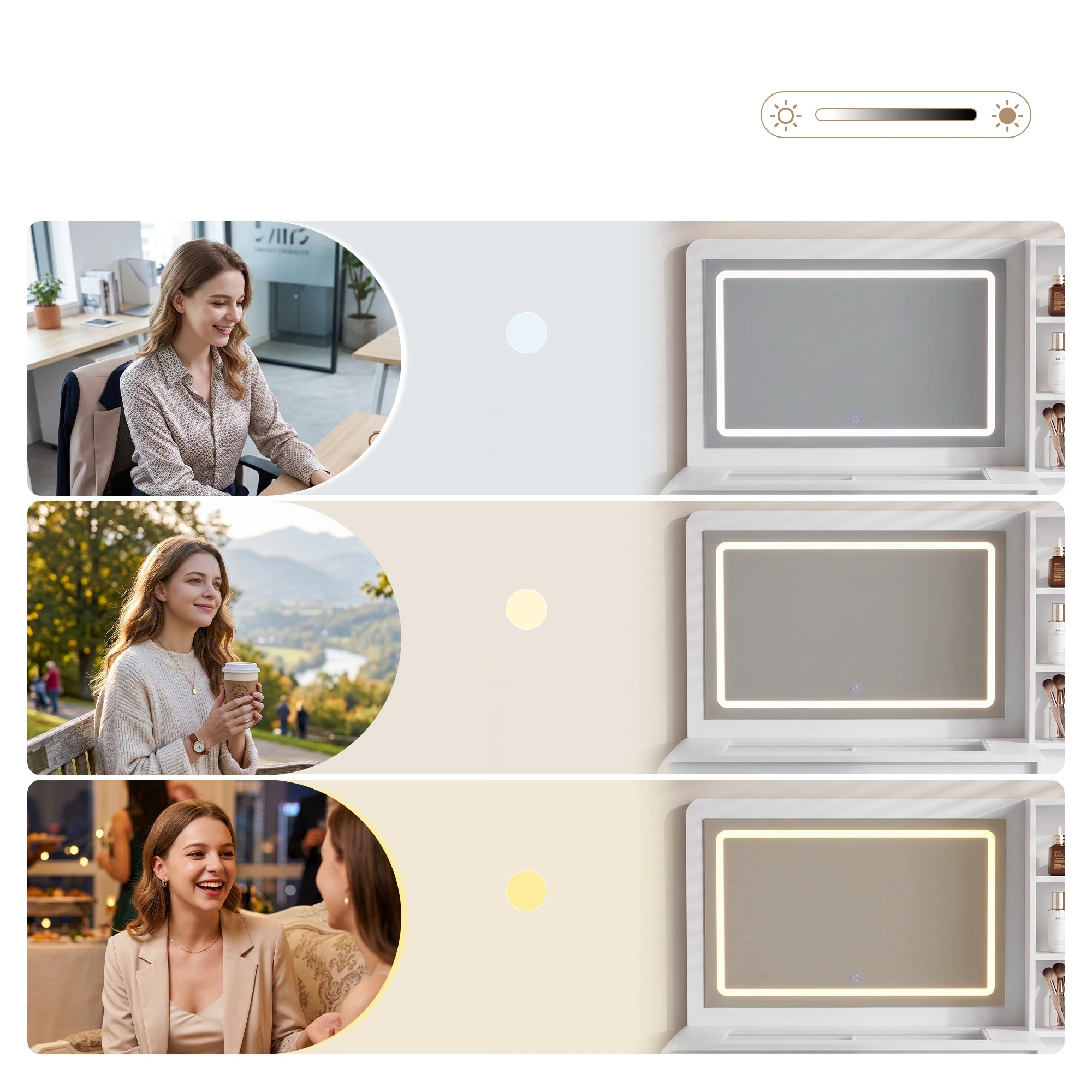 5 Artiss Dressing Table Makeup Vanity Desk LED Mirror Drawers Charging Station Curved Edge- White, 5 of 10