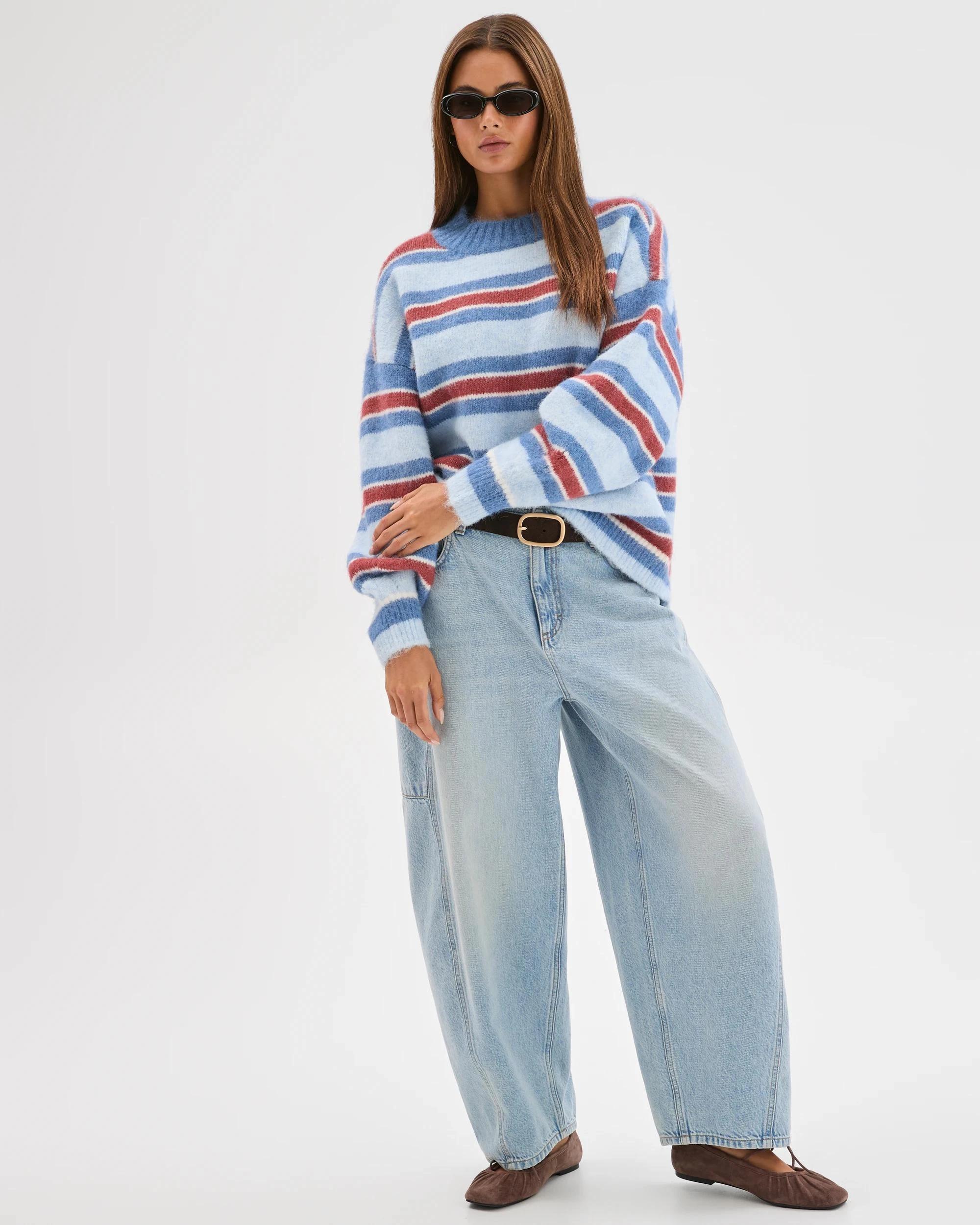 2 Lily Loves Stripe Knit Pullover Jumper MULBERRY, 2 of 8