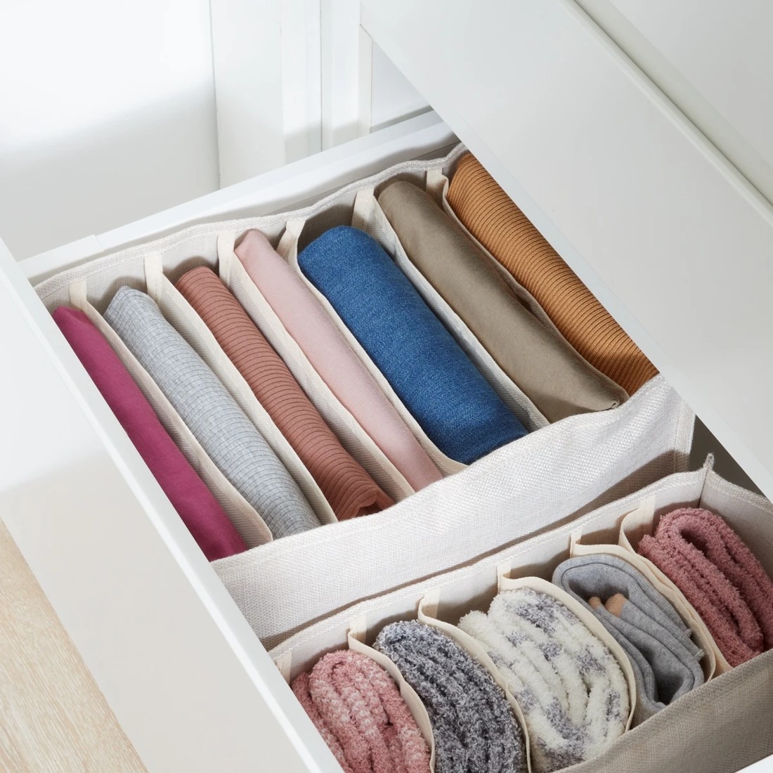 9 Linen Look Organiser - Wide, Beige, 9 of 9
