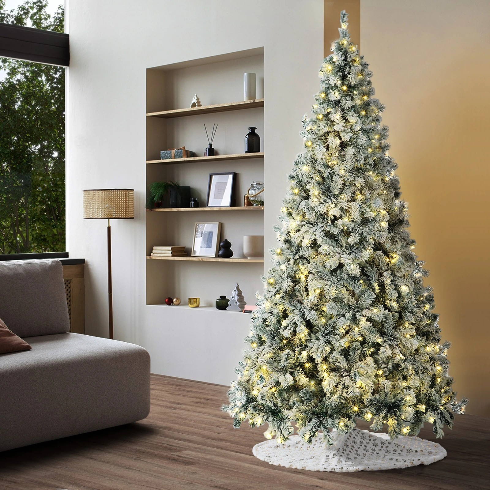 3 Tinseltown LED Christmas Tree 2.4M 8FT with Tree Skirt Light Snow-sprayed - Green, 3 of 8