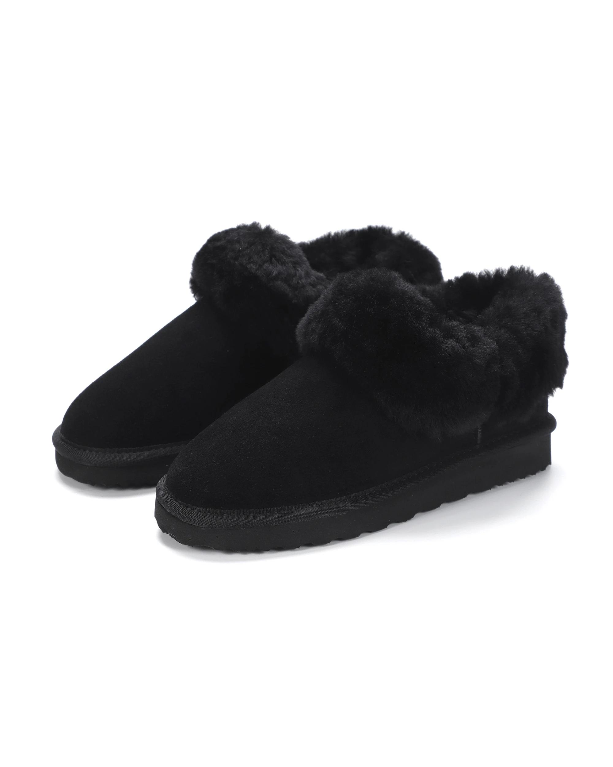 4 AUS WOOLI Cozy Sheepskin UGG Ankle Slippers BLACK, 4 of 6