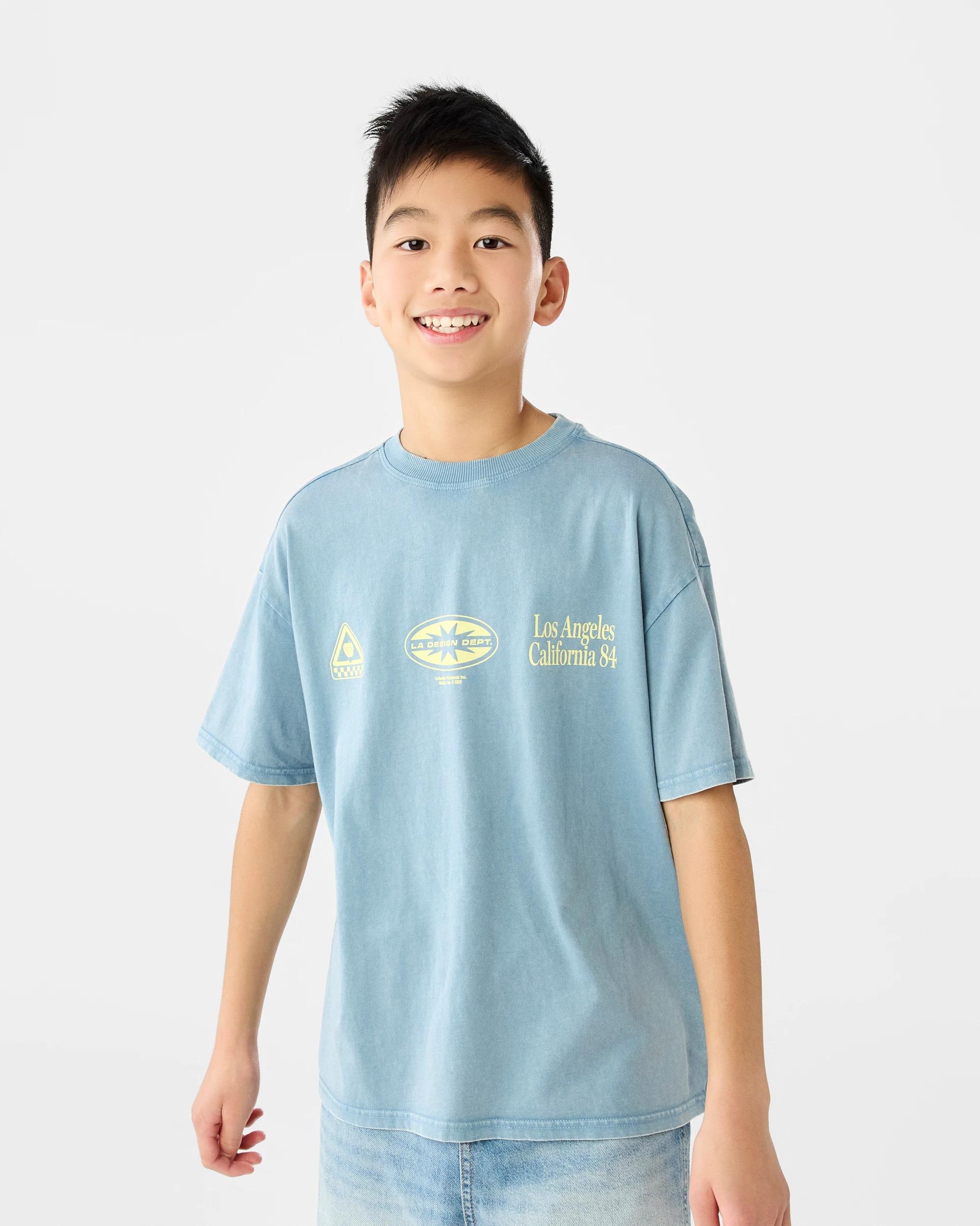 1 Short Sleeve Oversized Washed Printed T-shirt Blu Typogr, 1 of 7