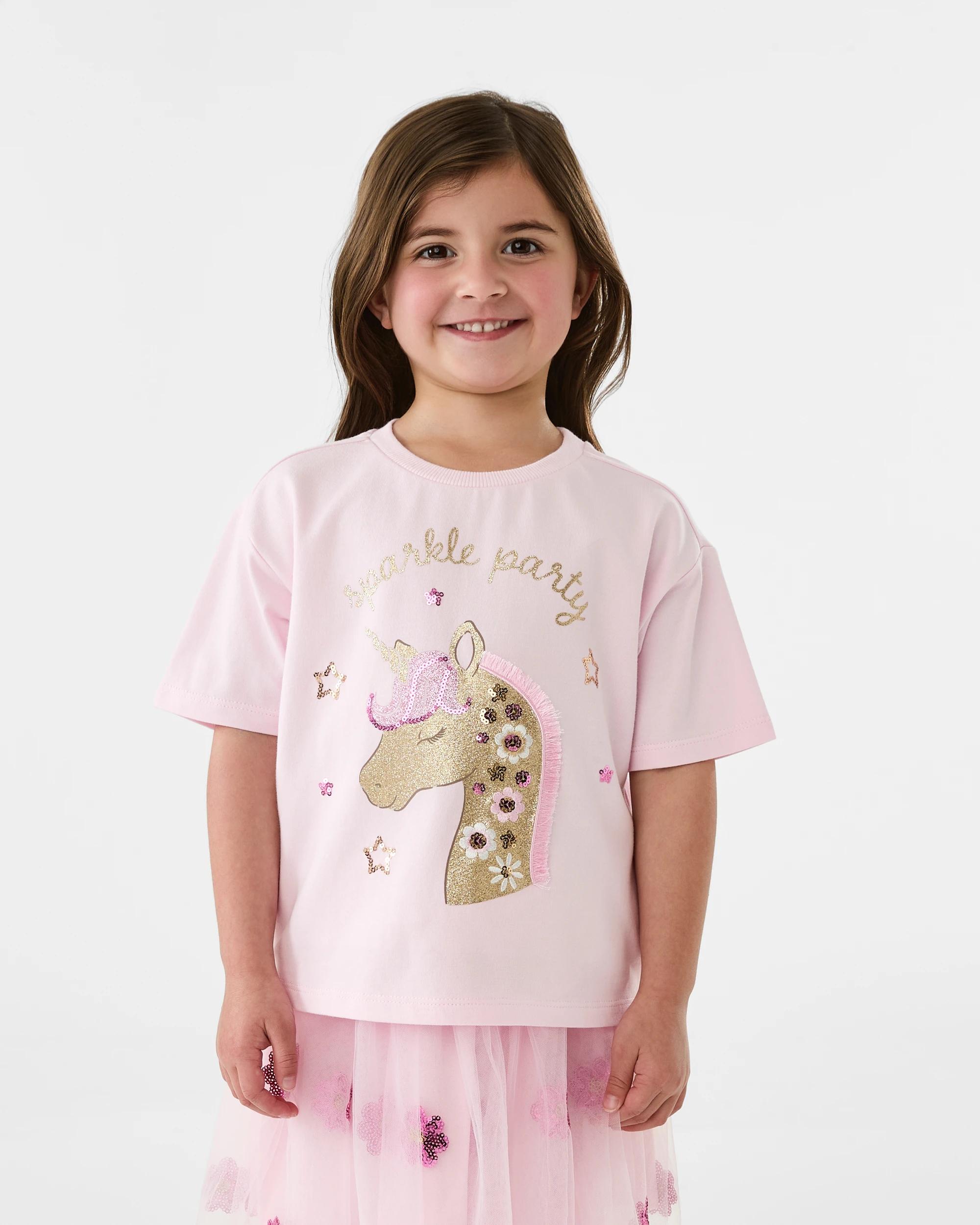 1 Short Sleeve Embellished T-shirt Pnk Uncrn, 1 of 7