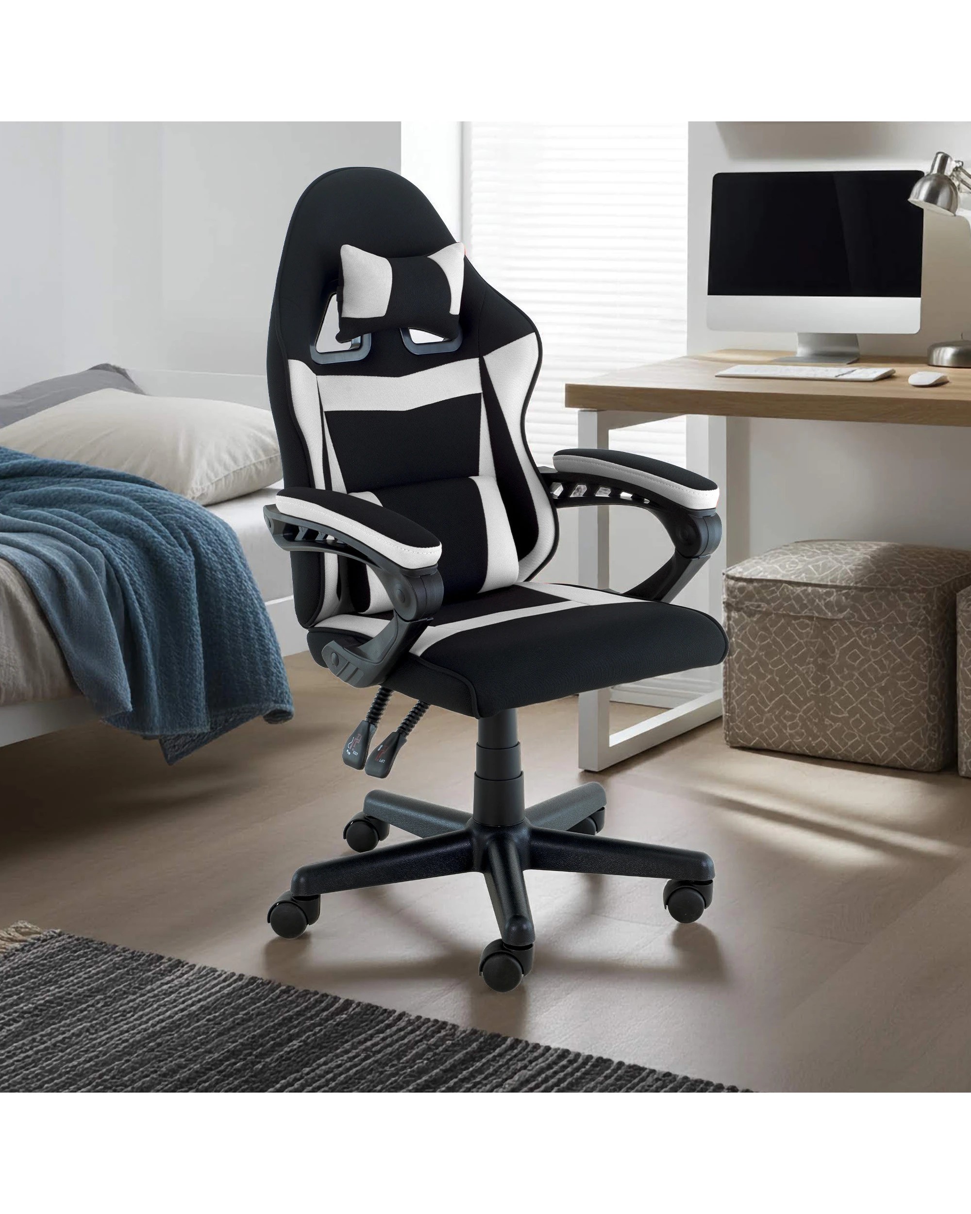 4 Sarantino Antre Kids Study Gaming Chair Black White Computer Seat Adjustable Height Ergonomic Support, Padded Armrest, 4 of 6