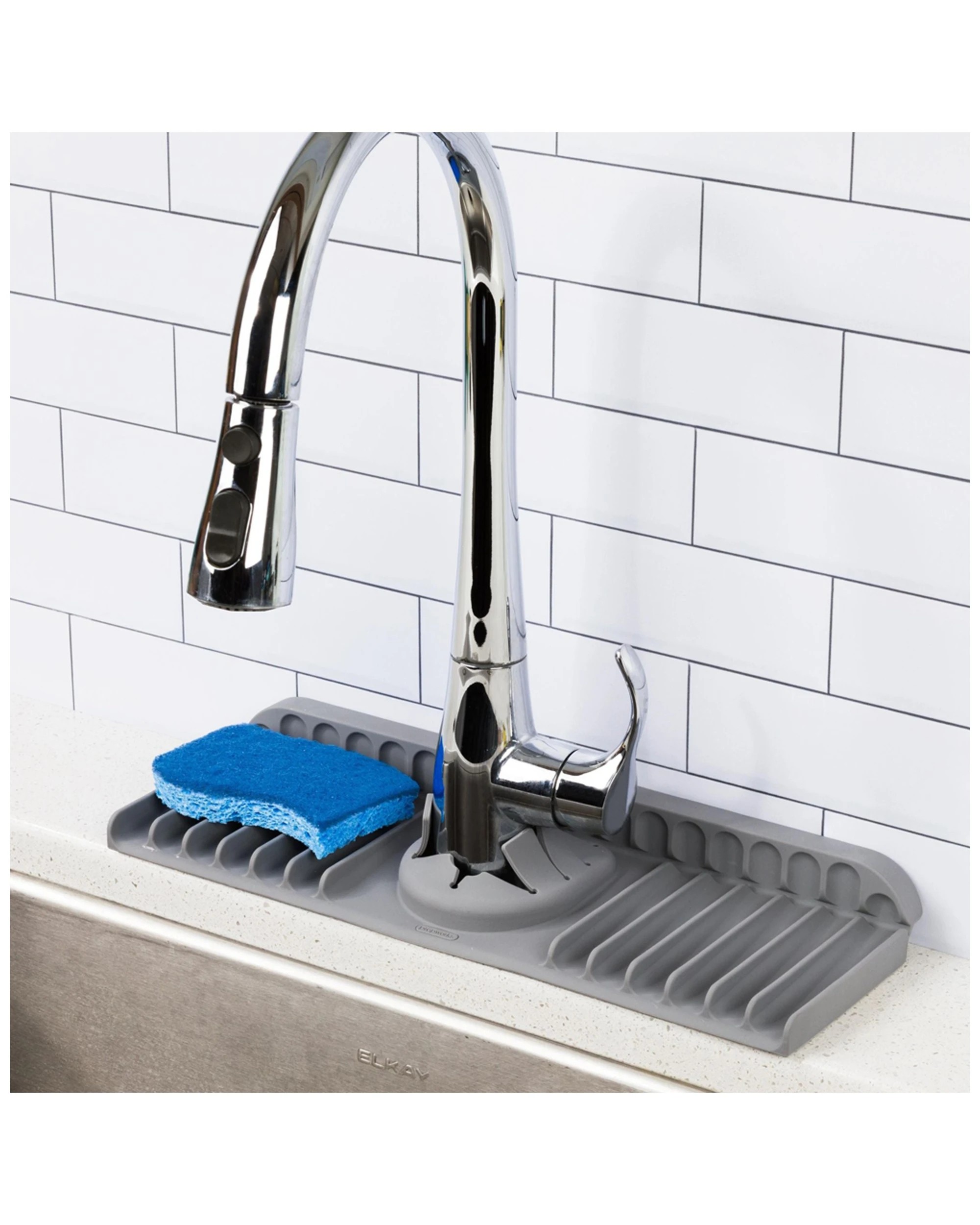 2 Progressive Silicone Sink Mat Splash Guard Foldable Backsplash Protection - Brown, 2 of 3