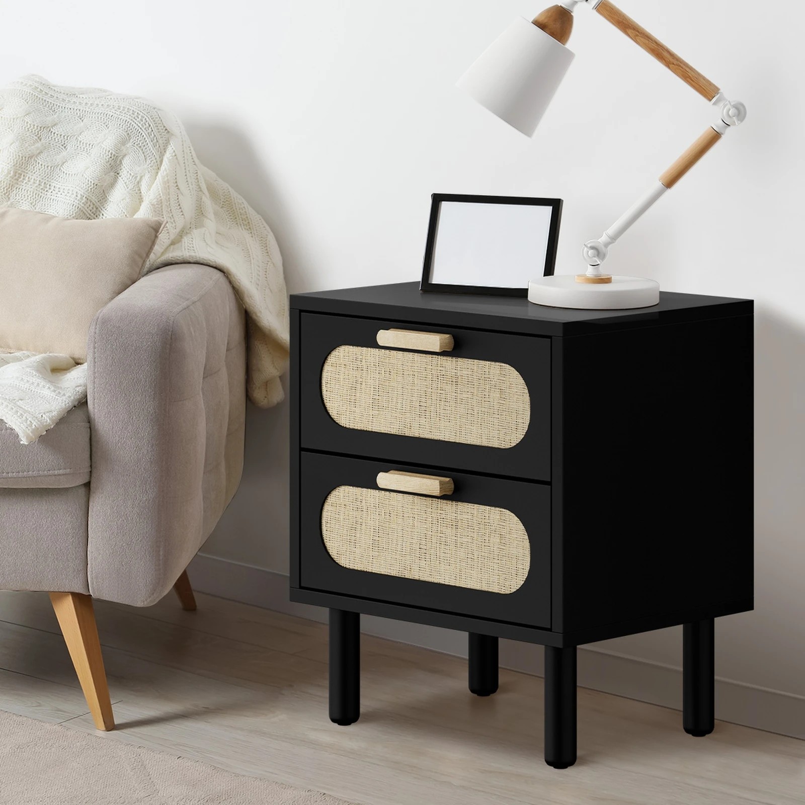 4 Oikiture 2x Bedside Table Drawers Side End Tables Storage Nightstand - Black, 4 of 9