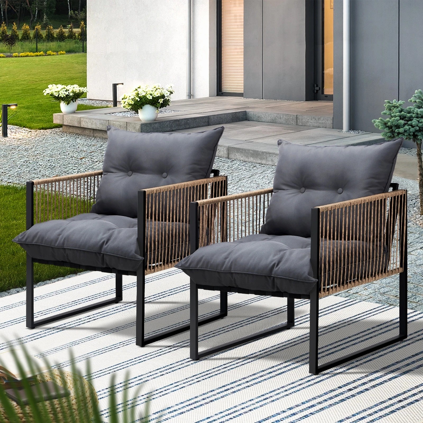 3 Livsip 2pcs Outdoor Furniture Chairs Garden Patio Garden Lounge Set Pe Wicker
 - Multi, 3 of 10